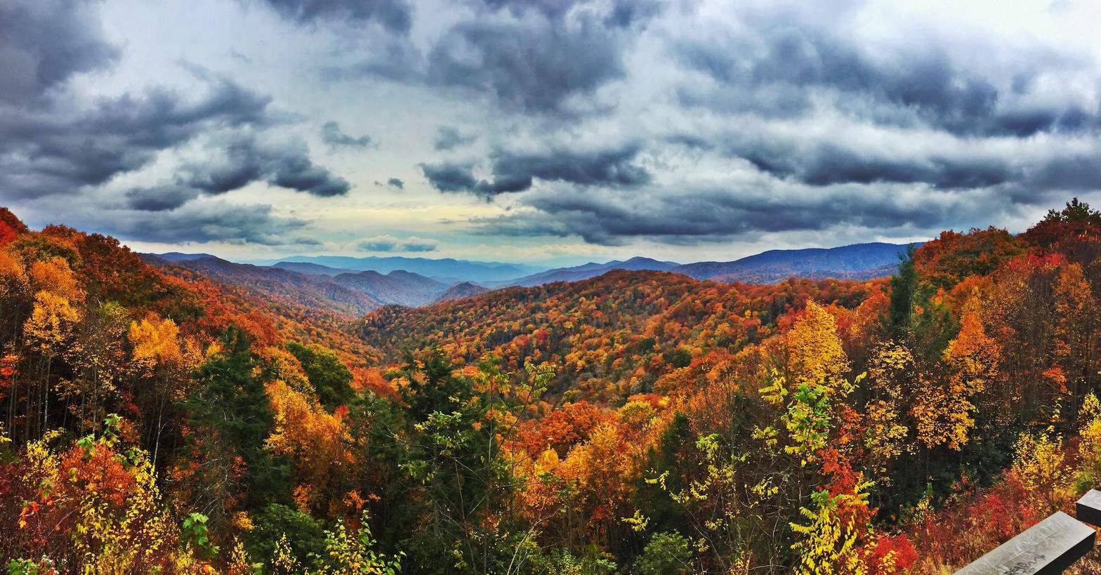 Dramatic fall ridge under clouds
